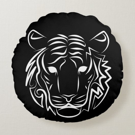 白黒の部族の虎 ラウンドクッション (正面)