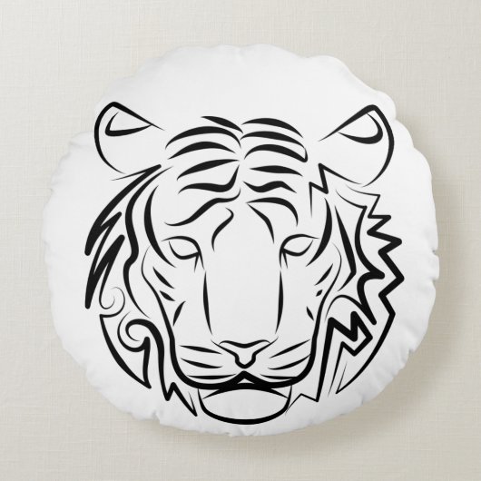 白黒の部族の虎 ラウンドクッション (正面)