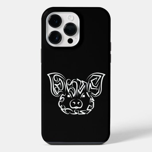 白黒の部族の豚 iPhoneケース (裏面)