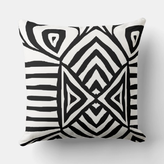 白黒の部族の迷路の泥の布パターンアフリカ クッション (裏面)