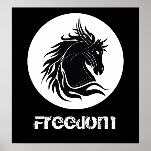 白黒の部族の馬頭のポカスタムスター ポスター (正面)