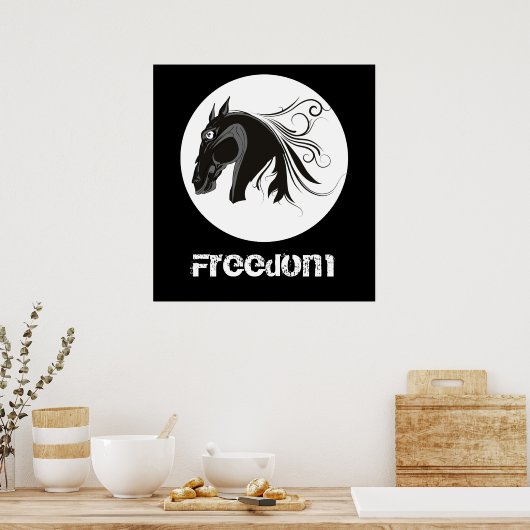 白黒の部族の馬頭のポカスタムスター ポスター (キッチン)