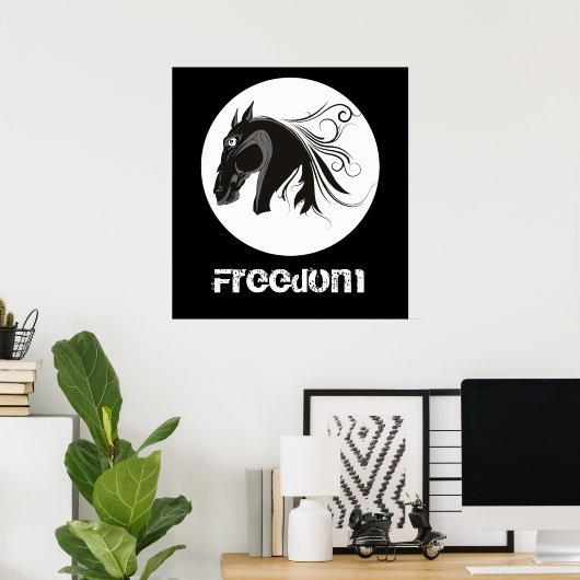 白黒の部族の馬頭のポカスタムスター ポスター (ホームオフィス)