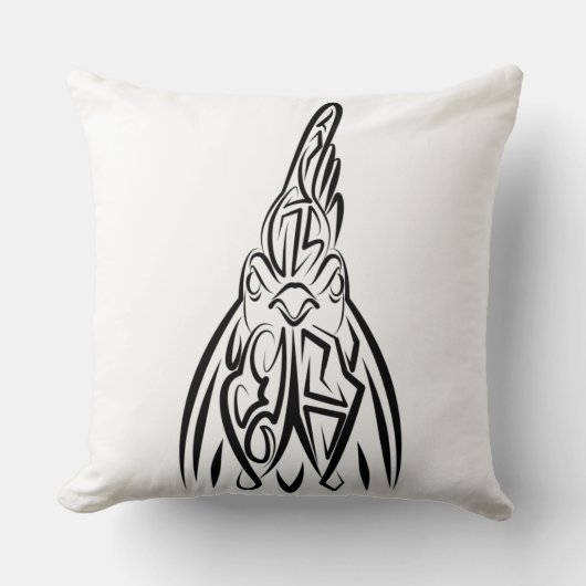 白黒の部族の鶏 クッション (正面)