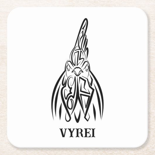 白黒の部族の鶏 スクエアペーパーコースター (正面)