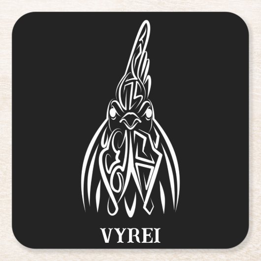 白黒の部族の鶏 スクエアペーパーコースター (正面)