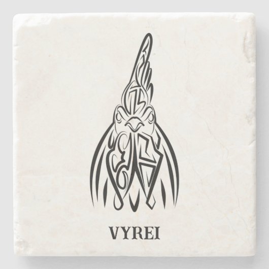 白黒の部族の鶏 ストーンコースター (正面)