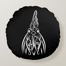 白黒の部族の鶏 ラウンドクッション