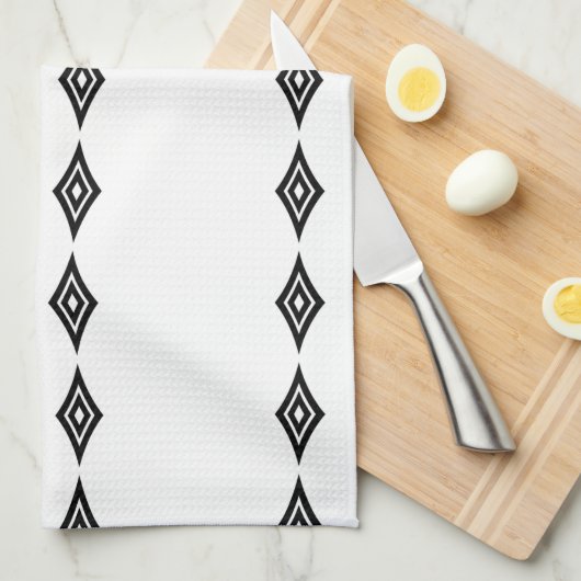 白黒の部族アステカパタストライプのーン キッチンタオル (四つ折り)