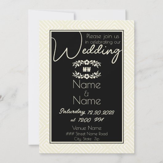 白黒の部族アフリカ結婚の 招待状 (正面)