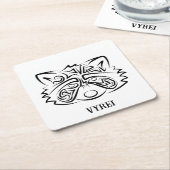 白黒の部族アライグマ スクエアペーパーコースター (アングル)