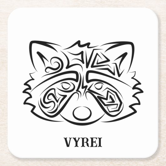 白黒の部族アライグマ スクエアペーパーコースター (正面)