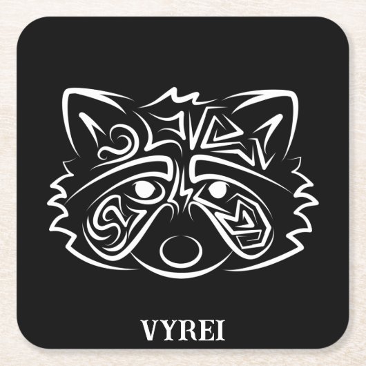 白黒の部族アライグマ スクエアペーパーコースター (正面)