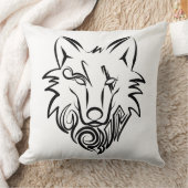 白黒の部族オオカミ クッション (ブランケット)