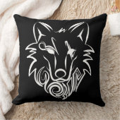 白黒の部族オオカミ クッション (ブランケット)