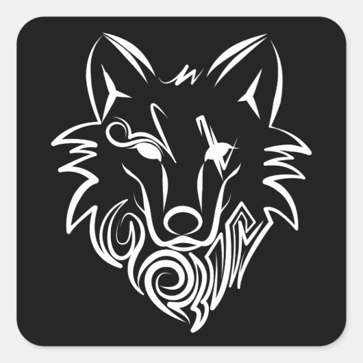白黒の部族オオカミ スクエアシール (正面)