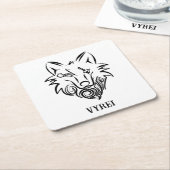 白黒の部族オオカミ スクエアペーパーコースター (アングル)