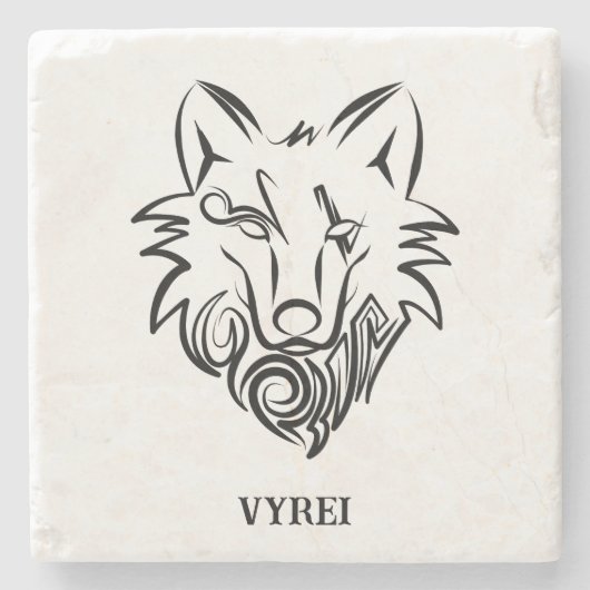 白黒の部族オオカミ ストーンコースター (正面)