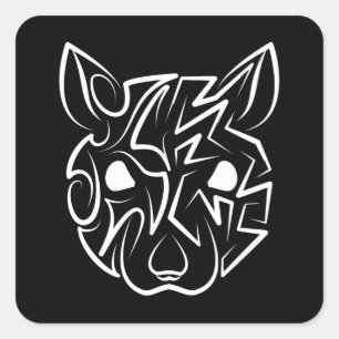白黒の部族ネズミ スクエアシール