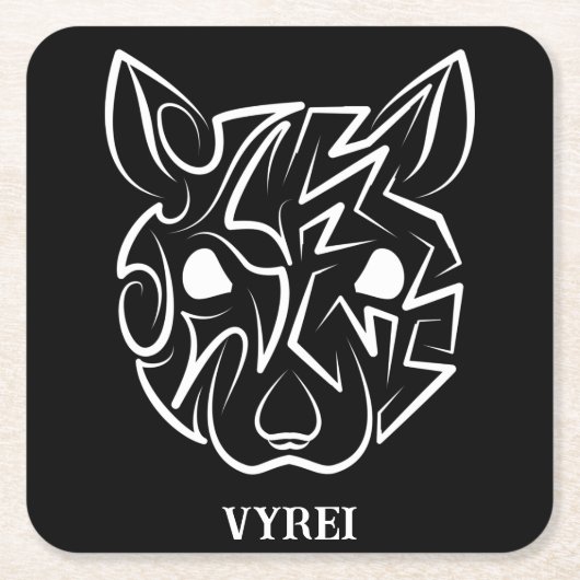 白黒の部族ネズミ スクエアペーパーコースター (正面)