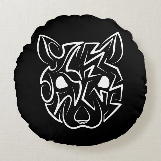 白黒の部族ネズミ ラウンドクッション (正面)