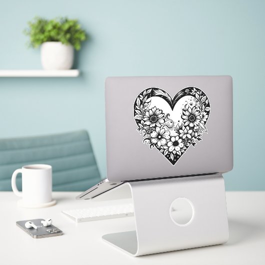 白黒の部族ハート シール (デスク上のノートパソコン)