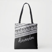 白黒の部族パタパーソナライズされたーン トートバッグ (正面)