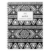 白黒の部族パターアステカンパーソナライズされた ノートブック (正面)