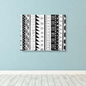 白黒の部族パターン キャンバスプリント (インサイチュ (ウッドフロア))