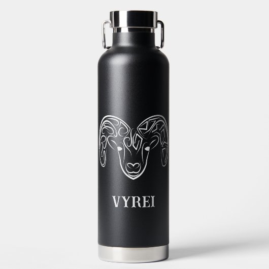 白黒の部族ヤギ ウォーターボトル (正面)