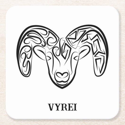 白黒の部族ヤギ スクエアペーパーコースター (正面)