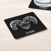 白黒の部族ヤギ スクエアペーパーコースター (アングル)