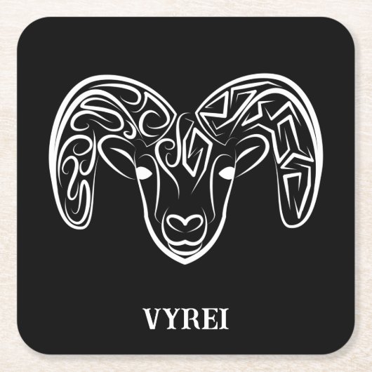白黒の部族ヤギ スクエアペーパーコースター (正面)