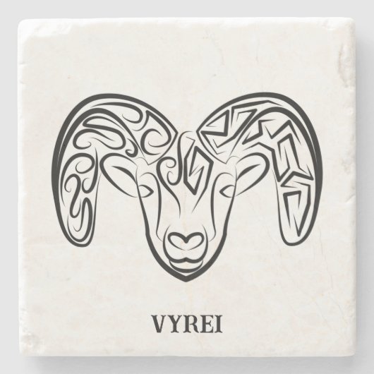 白黒の部族ヤギ ストーンコースター (正面)