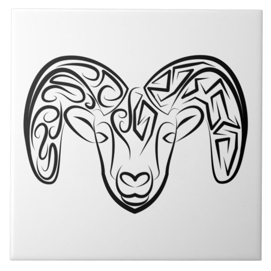白黒の部族ヤギ タイル (正面)