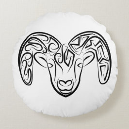 白黒の部族ヤギ ラウンドクッション