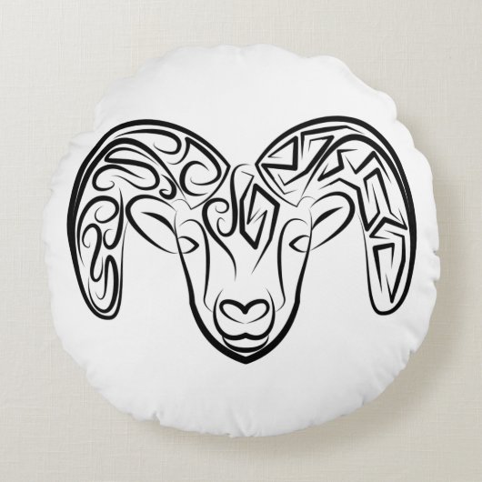 白黒の部族ヤギ ラウンドクッション (正面)
