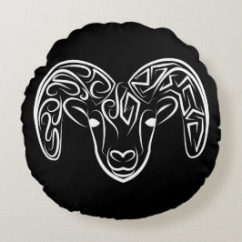 白黒の部族ヤギ ラウンドクッション
