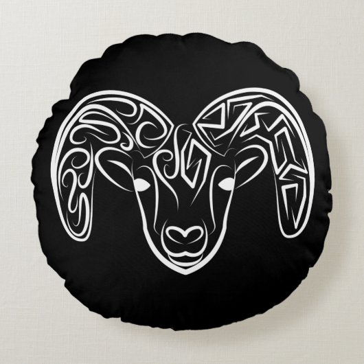 白黒の部族ヤギ ラウンドクッション (正面)
