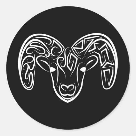 白黒の部族ヤギ ラウンドシール (正面)