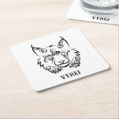 白黒の部族リンクス スクエアペーパーコースター (アングル)