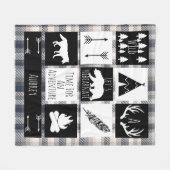 白黒の部族ワイルドウッドランドグレークリームプレイド フリースブランケット (正面(横))