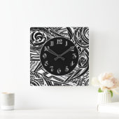 白黒の部族抽象芸術 スクエア壁時計 (ホーム)