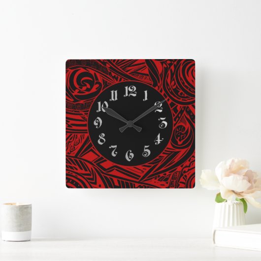 白黒の部族抽象芸術 スクエア壁時計 (ホーム)