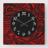 白黒の部族抽象芸術 スクエア壁時計 (正面)