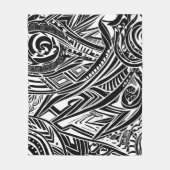 白黒の部族抽象芸術 フリースブランケット (正面)