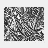 白黒の部族抽象芸術 フリースブランケット (正面(横))