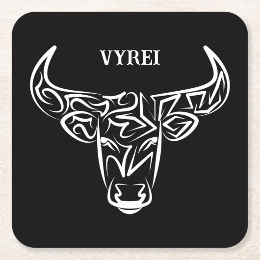 白黒の部族牛 スクエアペーパーコースター (正面)