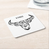 白黒の部族牛 スクエアペーパーコースター (アングル)