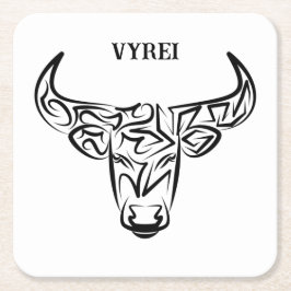 白黒の部族牛 スクエアペーパーコースター